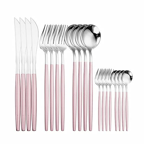 Löffel Rosa Silber Besteck Set Dessertmesser Gabel Tee Löffel Edelstahl Geschirr Set Küchenutensilien Besteck Set Geschirr Set Geschirr Esslöffel (Color : White)