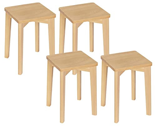 WOLTU Esszimmerstühle Massivholz, rechteckiger Holzhocker, Holzstuhl ohne Lehne, Sitzhocker, Hocker für Küche Wohnzimmer Schlafzimmer Büro, Naturholzfarbe, 31 x 44,5 x 31 cm, BH344ei-4