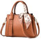 NICOLE & DORIS Damen Handtasche Modern Schultertaschen PU Leder Henkeltasche Elegante Frauen Umhängetasche Satchel Handtasche Shopper Tote Bag mit Seidentuch Braun