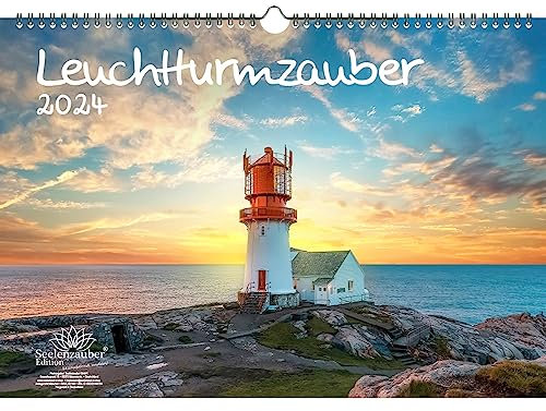 Leuchtturmzauber DIN A3 Kalender Querformat für 2024 Küste Leuchtturm Leuchttürme - Geschenkset Inhalt: 1x Kalender, 1x Weihnachtskarte (insgesamt 2 Teile)