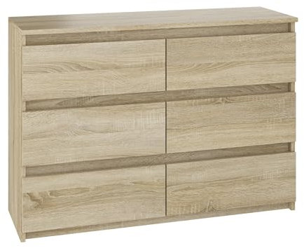 SoDREAMER Kommode mit 6 Schubladen 100x33x71 cm Sonoma | Große geräumige Kommode für Kleidung, Dokumente, kleine Gegenstände | Ideal für Schlafzimmer, Wohnzimmer, Kinderzimmer und Büro