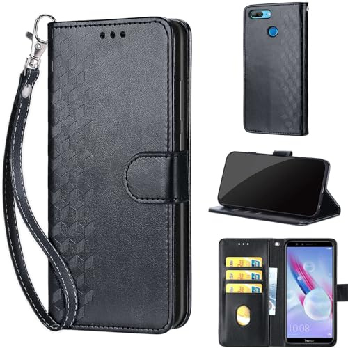 TOMYOU Handyhülle für Honor 9 Lite Hülle, Würfel Schwarz | Stoßfeste Flip Schutzhülle, Kartenfächer, Standfunktion,Magnetisch, Kunstleder, Klappbar Brieftasche
