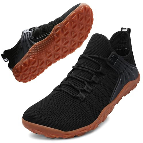 Hommes Barefoot Chaussures Pieds Nus Minimalistes Marche Légère Large Sneakers,Noir Marron,44 EU