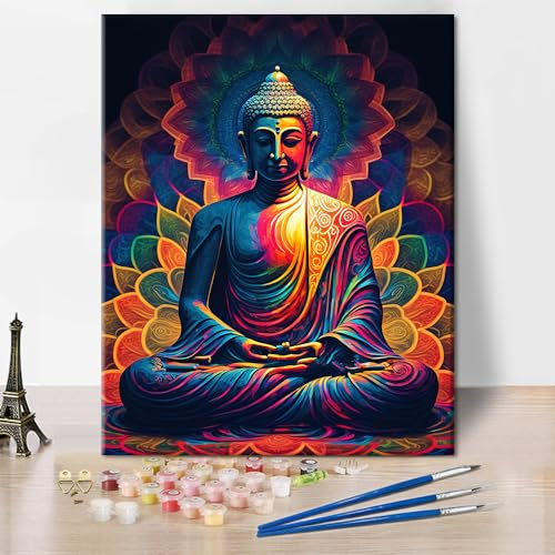 TISHIRON Paint by Numbers for Adults Buddha Adult Paint by Number Religion Adults' Paint by Number Kits Lotus Yoga Zen Acrylic Oil Painting Art Crafts 16x20 in