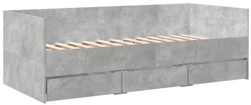 vidaXL Tagesbett, Gästebett mit 3 Schubladen mit Rollen, Schlafsofa für Schlafzimmer, Bettsofa Sofabett Daybed Bett, Betongrau 100x200cm Holzwerkstoff
