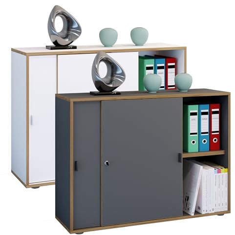 VCM Armario de Oficina de Madera Armario archivador Mobiliario de Oficina Armario Salia 2 Pliegues Anchura 100 cm Puertas correderas Antracita