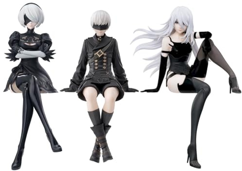 Tongyundacheng 3 Stück Automat 2B und A2 und 9S YoRHa Figur Nr. 2 Typ B/Typ A/Nr. 9 Typ S Anime-Spiel Actionfigur PVC sitzend Modell Statue Dekoration Schreibtischschmuck