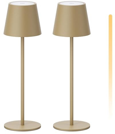K-Bright 2 Stück LED Dimmbare Akku Tischlampe Kabellose, Wiederaufladbar 3000K/4000K/6000K Drei Farbtemperaturen Tischleuchte mit USB-C, IP54 Wasserdichte, Khaki
