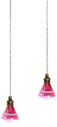 2 Pcs Light Pull Chain, 50cm Crystal Pull Chain Extension, Decorative Pendant Light Pull Cord for Ceiling Fans Bathroom Bedroom Light, Pink