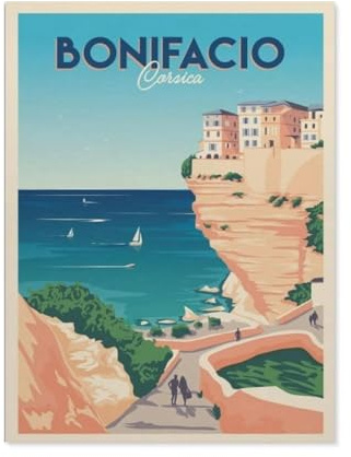 Affiche de voyage vintage en France Bonifacio Côte Corse，Peinture par Numero Adulte, Cadeau de Peinture à l'huile de Bricolage numérique pour Enfants Adultes Peindre par Nombre Kits(20x30cm）-BO68