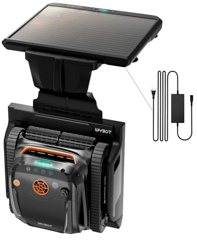WYBOT S2 Solar Betriebener Poolsauger für Innenpools, 7 Modi und 7 Wege, automatische Rückgabe und Aufladung, 2,5 Stunden Laufzeit, Dual-Filtration, App-Steuerung, deckt 300 m² (Grau und Orange)