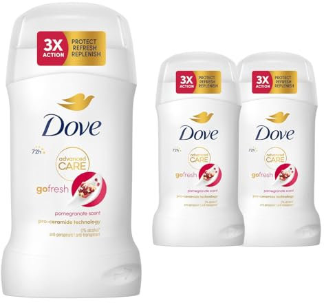 Dove Advanced Care Go Fresh Anti-Perspirant Cream Pomegranate, Pack of 3, Deodorant for Women with Pro-Ceramide Technology for 72 Hours of Protection Against Sweat, 50 ml
