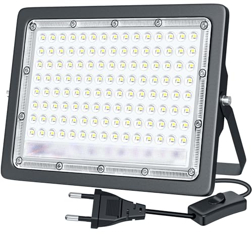TOPBOS Focos LED Exterior 100W,10000LM Superbrillante con Enchufe e Interruptor, Blanco Frío de 6500K, Resistente al Agua IP66, para Jardín, Patio, Garaje y Campo Deportivo