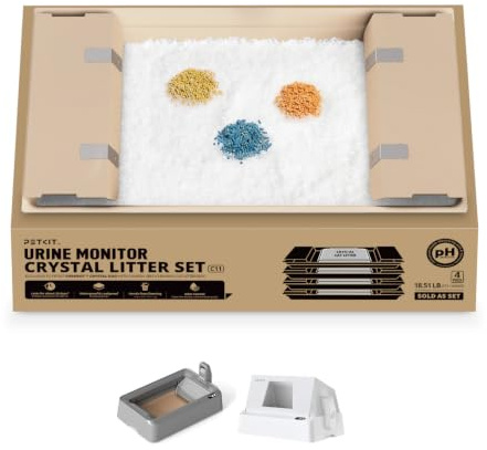 PETKIT Silica Cat Litter Tray for Urine Monitor, 4 Packs, pH Detection Litter for Cats, Compatible with Purobot Crystal Duo Self Cleaning Cat Litter Tray, Dust-Free, Mess-Free, Odour Control