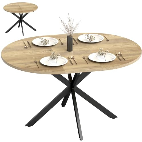 HOMCOM Table à Manger Extensible Ovale pour 4 à 6 Personnes Bois Naturel