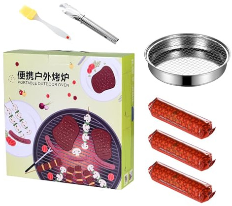 RASTKY Engångsgrill - Snabbtändning, Rökfri Design med Anti-skållning - Bärbar Kolgrill Perfekt Utomhusbruk, Camping och Picknick (28cm/11.0in Grill med 30st kol)