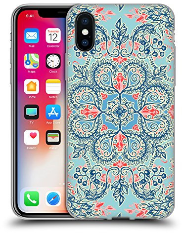 Head Case Designs Offizielle Micklyn Le Feuvre Rot Und Blau Blumige Muster Gelhülle [Militärischer Schutzgrad] Kompatibel Mit Apple iPhone X/iPhone XS Und Kompatibel Mit MagSafe