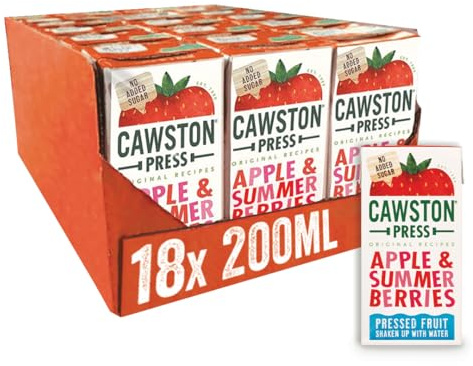 Cawston Press Fruit Water Kids Drink | Pressed Summer Berries Flavoured Water | 200ml x 18 Pack Berries & Apple Juice Cartons | School Approved – No Added Sugar – Vegan | Ideal for Kids Lunchbox