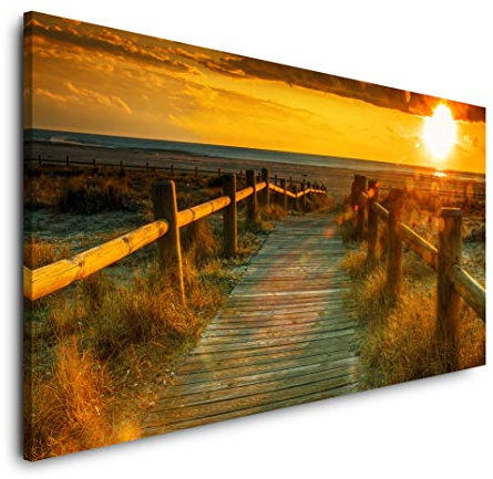 Sonnenaufgang mit Meer und Steg 120x 60cm Panorama Leinwand Bild XXL Format Wandbilder Wohnzimmer Wohnung Deko Kunstdrucke