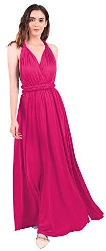 FYMNSI Damen Multiway Langes Abendkleid Hochzeit Brautjungfernkleid Bodenlang Party Cocktailkleid Cabrio Wickelkleid V-Ausschnitt Festkleid Rückenfrei Neckholder Maxikleid Sommer Strandkleid Rose S