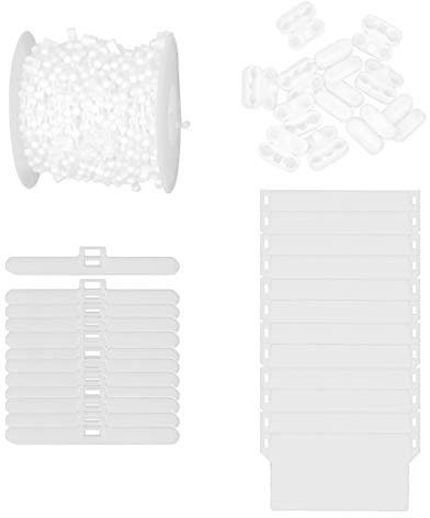 LaMure Zubehör-Set für vertikale Jalousien, 37-teilig, 7,6 cm breiter oberer Kleiderbügel 12 Gewichte Leisten 10 m untere Kette und 12 Stück Kettenverbinder