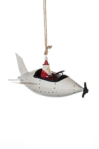 Shoeless Joe Santa In White Plane Christmas Tree Hanging Ornament