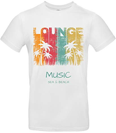 Smilo & Bron Herren T-Shirt mit Motiv Lounge Music Bedruckt Weiß White L