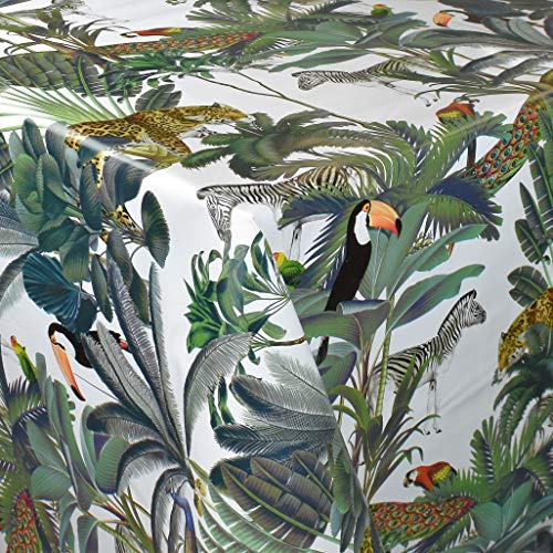 KEVKUS Wachstuch Tischdecke K150212 Dschungel Tiger Zebra Papagei wählbar in eckig rund oval (Rand: Paspel (mit Kunststoffband), 120 cm rund)