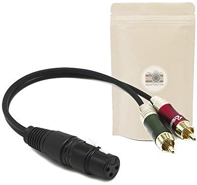 Adaptout Cavo Adattatore da Spina XLR Femmina Stereo con 3 poli verso 2 spine RCA Maschio Mono - Connettore audio in metallo e ABS resistente - placcato oro 18K marca francese