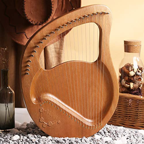 24 Saiten Lyre Harp Massivholz Mahagoni Harfe mit Tragetasche Tuning Wrench String Geschenk für Anfänger Musik Liebhaber Kinder Erwachsene (Color : Yellow)