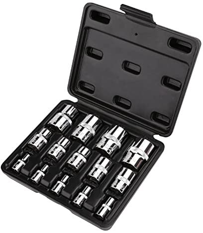 Amazon Basics juego de conectores Torx externos de 14 piezas, E4 a E24, unidades de 1/4 pulgadas, 3/8 pulgadas, 1/2 pulgadas, con funda de almacenamiento