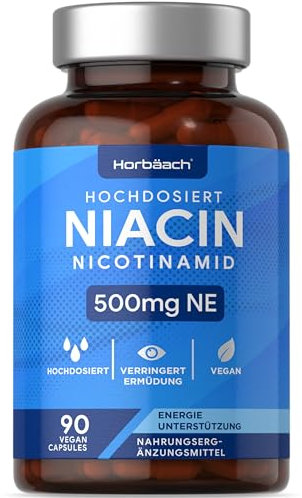 Vitamina B3 Niacina 500mg | Niacina Flush Free - No Ruborizante | 90 Cápsulas Veganas | Suplemento de Nicotinamida sin Descarga | Horbaach