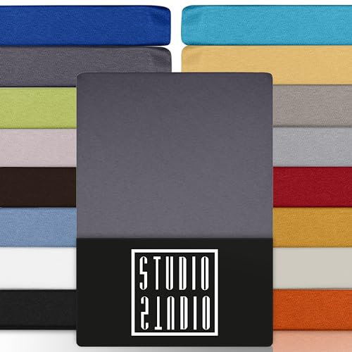 STUDIO Premium Spannbettlaken 180x200cm, 180x220cm, 200x200cm & 200x220cm – Jersey-Spannbetttuch aus 97 % Baumwolle & 3 % Elastan – Grau – Öko-Tex Zertifiziert, bügelfrei – für Matratzen 15–35cm