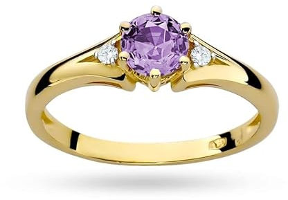MARKO Verlobungsring 14 Karat (585) aus Gold, verziert mit Amethyst 0,50 Ct und Diamanten sowie einer eleganten Box für den Ring
