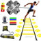 Fußball Trainingsset, Fussball Trainingszubehör Set, Agility Speed Ladder, 5m Koordinationsleiter, 10 x Kegel für Slalom, Widerstand Fallschirm, Springseil, 5 Widerstandsbänder, Fußball Kick Trainer