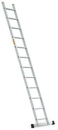 DRABEST Pro Serie Escalera de Mano Escalera de Aluminio de 12 peldaños con Ganchos, Capacidad de Carga de 150 kg, Patas Antideslizantes, Peso Ligero, Resistente a la corrosión, EN131
