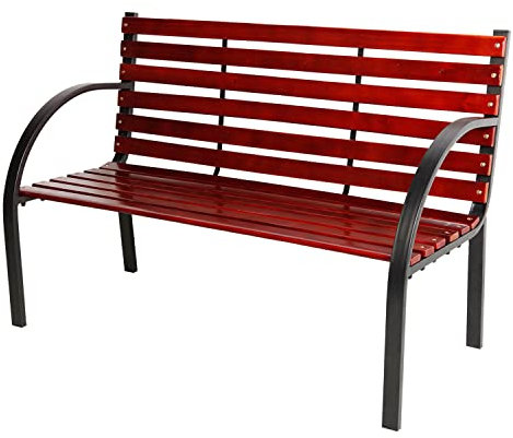 INDA-Exclusiv Massivholz Parkbank aus Metall und Holz Gartenbank Sitzbank Farbe Natur Braun/Schwarz 122 x 60 x 80 cm