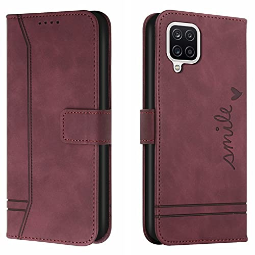 Lihondar Kompatibel mit Samsung Galaxy A12 / M12 Hülle, Handyhülle Samsung A12, M12 Leder Klappbar Schutzhülle Tasche Wallet Brieftasche Cover Flip Case für Samsung A12 / M12 Klapphülle (Rot)