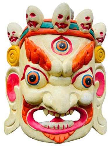Himalayan Craft Bhairab Holz Wandskulptur Deko Maske Handgefertigte Gott Shiva Mahakala Kaal Bhairab Buddhismus Maske für Heimdekoration Wandbehang Lord Mahakal Bhairab Holz Wandmaske Handmade in