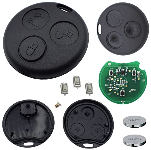 KONIKON Repair Set Autoschlüssel Schlüsselgehäuse + 3X Drucktaster + 2X CR1225 Batterie Auto Schlüssel kompatibel mit SMART 450 Fortwo Roadster Cabrio Coupe 98-07 Fernbedienung Gehäuse