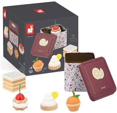 Janod - Estuche de Metal Twist - 1 Caja Metálica + 4 Pasteles de Madera y Fieltro - Juguete de Imitación e Imaginación - A Partir de 3 Años, J06627