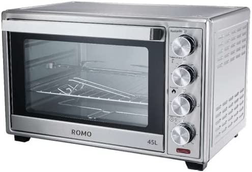 Suinga - Horno Eléctrico Sobremesa Convención y Rustidor 45L. 2000W. Temperatura hasta 230ºC, Temporizador con Apagado 60Min. Color acero