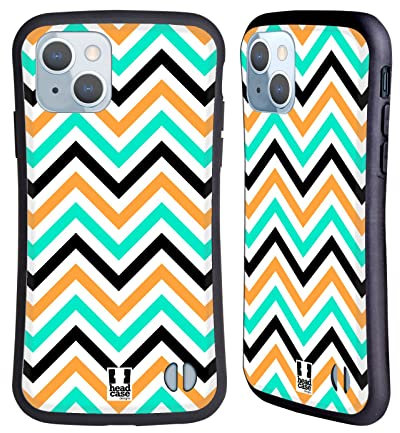 Head Case Designs Blaugrün Und Orange Neon Zigzag Hybride Handyhülle Hülle Huelle kompatibel mit Apple iPhone 14