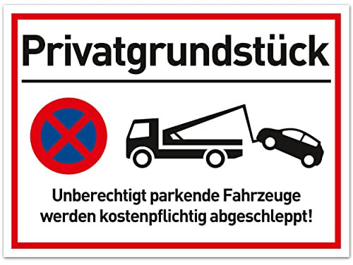 XXL Schild Privatgrundstück Abgeschleppt - 44x32 cm Kunststoff - Parken Verboten - Fahrzeuge Werden kostenpflichtig abgeschleppt - Klares Zeichen für Parkverbot - Parkplatz Schilder Privatgrundstück