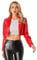 ranrann Damen Wetlook Jacke Lackleder Sexy Crop Top Kurz Bolero Langarm Blazer Reverskragen Steampunk Gothic Kostüm Clubwear Rot S