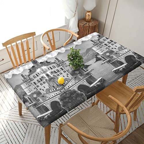 BAFAFA Seaside City bedruckte Spannbettdecke, 1,5 m, elastische Ecken, Tischdecken, wasserdicht, abwischbar, für Outdoor, Picknick, Küche, Tischdekoration
