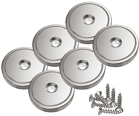 Magnetpro 6 Pieces Disc Magnets 90 LBS Pull Force Size 32 x 8 mm with Capsule, Pot Magnet with Hole and Screws