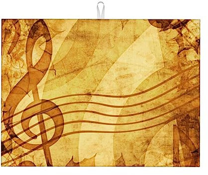 Tapete de secado de platos para encimera de cocina, tapete de secado absorbente de microfibra con fondo musical vintage, tapete escurridor reversible para encimera, grande, 18 x 24 pulgadas
