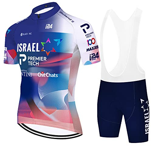 SGCIKER Hommes 2023 World Tour Pro Team ISRAEL Maillot Cyclisme Ensemble, Été Manches Courtes Respirant Cycle Chemise VTT Vélo Vêtements Cuissard Kits 9D Gel Pad (6XL)