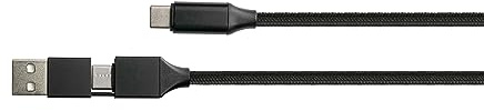 Python USB 2.0 Lade- und Datenkabel - USB-A und USB-C Stecker an USB-C Stecker - Schnellladen mit 60W, QC 3.0, PD/AFC/FCP - Textilmantel - schwarz - 1m